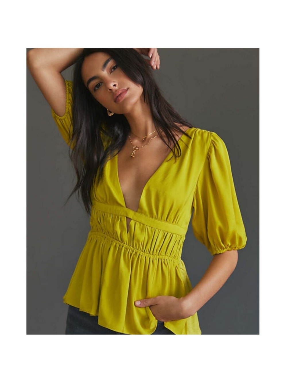 dolan Chartreuse V-Neck Peplum Blouse